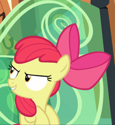 Size: 775x844 | Tagged: safe, screencap, apple bloom, g4, surf and/or turf, cropped, evil grin, female, grin, smiling, solo, train