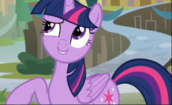 Size: 1539x941 | Tagged: safe, screencap, twilight sparkle, alicorn, pony, g4, surf and/or turf, cropped, cute, cutie mark, female, folded wings, grin, looking up, mare, mount aris, raised eyebrow, raised hoof, smiling, solo, twiabetes, twilight sparkle (alicorn), wings