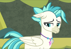 Size: 1347x939 | Tagged: safe, screencap, terramar, hippogriff, g4, surf and/or turf, cropped, female, sad, solo