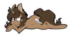 Size: 2065x1159 | Tagged: safe, artist:urbanqhoul, oc, oc only, oc:buttercup shake, pony, unicorn, crying, female, mare, sad, simple background, solo, transparent background