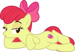 Size: 4306x3000 | Tagged: safe, artist:sollace, apple bloom, earth pony, pony, g4, growing up is hard to do, :o, adorabloom, adorasexy, adult, beautiful, beautisexy, bedroom eyes, belly, bow, cropped, cute, cutie mark, draw me like one of your french girls, female, high res, lidded eyes, looking at you, lying down, mare, older, older apple bloom, on side, open mouth, seductive, seductive look, seductive pose, sexy, show accurate, simple background, solo, stupid sexy apple bloom, sultry pose, transparent background, vector