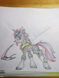 Size: 3072x4096 | Tagged: safe, artist:creature.exist, oc, oc only, oc:twiningshadow, pony, unicorn, fluffy, looking at you, male, solo, traditional art