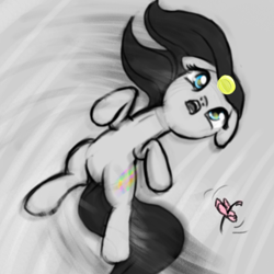 Size: 800x800 | Tagged: safe, artist:nimaru, oc, oc only, oc:luau, earth pony, pony, candy, female, flower, food, mare, monochrome, partial color, solo