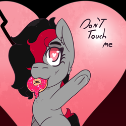 Size: 1000x1000 | Tagged: safe, artist:lazerblues, oc, oc only, oc:miss eri, earth pony, pony, black and red mane, chest fluff, donut, food, heart, holiday, looking at you, solo, two toned mane, valentine, valentine's day, wingding eyes