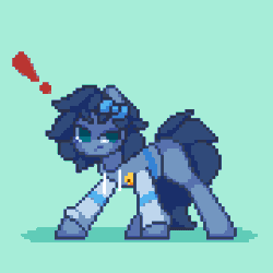 Size: 450x450 | Tagged: safe, artist:stockingshot56, oc, oc only, oc:whinny, earth pony, pony, animated, bow, clothes, exclamation point, hair bow, hoodie, idle, idle animation, loop, pixel art, solo