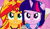 Size: 1400x800 | Tagged: safe, artist:php185, edit, edited screencap, editor:php185, screencap, sunset shimmer, twilight sparkle, alicorn, pony, equestria girls, g4, my little pony equestria girls: rainbow rocks, clothes, dress, ponified, singing, twilight sparkle (alicorn)