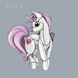 Size: 1280x1280 | Tagged: safe, alternate version, artist:nantaly, sweetie belle, cyborg, pony, robot, robot pony, unicorn, friendship is witchcraft, g4, cute, cutie mark, diasweetes, female, solo, sweetie bot