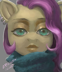 Size: 684x800 | Tagged: safe, artist:grissaecrim, fluttershy, anthro, g4, creepy, creepy face, female, solo, uncanny valley