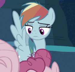 Size: 401x385 | Tagged: safe, screencap, mean rainbow dash, g4, the mean 6, animated, annoyed, clone, cropped, female, flapping, solo focus, unamused