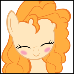 Size: 1600x1600 | Tagged: safe, artist:ace play, pear butter, earth pony, pony, g4, blushing, cute, eyes closed, female, simple background, smiling, solo, white background