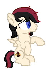 Size: 261x359 | Tagged: safe, artist:nekomellow, oc, oc only, oc:porsche speedwings, pegasus, pony, ponyvania, colt, disappointed, looking away, male, pegasus oc, sad, simple background, sitting, solo, spread wings, tan coat, transparent background, wings