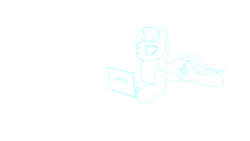 Size: 1920x1080 | Tagged: safe, artist:astralr, lyra heartstrings, pony, unicorn, g4, computer, female, laptop computer, lineart, mare, monochrome, prone, solo