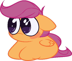 Size: 428x363 | Tagged: safe, artist:vellichorom, scootaloo, pegasus, pony, g4, big eyes, cursed emoji, cute, cutealoo, female, ms paint, ponyloaf, simple background, sitting, solo, transparent background