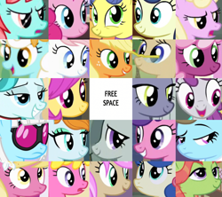 Size: 1763x1565 | Tagged: safe, edit, edited screencap, screencap, applejack, beauty brass, berry blend, berry bliss, blueberry curls, bon bon, cheerilee, cherry berry, joan pommelway, lighthoof, lily, lily valley, limestone pie, luckette, marble pie, masquerade, mayor mare, nurse redheart, photo finish, pinkie pie, pursey pink, serena, silver berry, strawberry ice, strawberry scoop, sweetie drops, tree hugger, earth pony, pony, g4, amused, background pony, bingo, bon bon is amused, female, friendship student, glasses, lidded eyes, mare