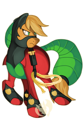 Size: 2400x3600 | Tagged: safe, artist:kenisu-of-dragons, applejack, mistress marevelous, pony, g4, clothes, costume, dynamic pose, female, high res, lasso, power ponies, rope, serious, serious face, simple background, solo, transparent background