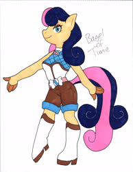 Size: 5135x6627 | Tagged: safe, artist:bageloftime, bon bon, sweetie drops, earth pony, anthro, g4, absurd resolution, boots, clothes, female, mare, shoes, shorts, signature, simple background, smiling, solo, traditional art, white background