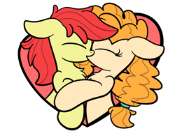 Size: 2560x1920 | Tagged: safe, artist:php142, part of a set, bright mac, pear butter, g4, commission, cute, hatless, heart, holiday, kissing, missing accessory, simple background, transparent background, valentine's day, valetine, ych result