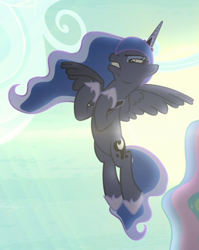 Size: 678x851 | Tagged: safe, screencap, princess luna, between dark and dawn, g4, cropped, determined, faic, female, flying, majestic as fuck, offscreen character, solo focus, spread wings, wings
