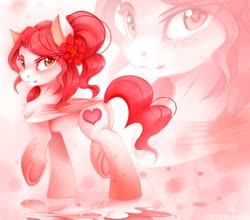 Size: 1250x1100 | Tagged: safe, artist:lostdreamm, oc, oc only, pegasus, pony, eye clipping through hair, female, flower, flower in hair, holiday, looking at you, mare, raised hoof, raised leg, smiling, solo, valentine's day, zoom layer