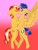 Size: 1024x1353 | Tagged: safe, artist:lightningbolt39, flash sentry, sunset shimmer, pegasus, pony, unicorn, g4, bipedal, female, kissing, male, mare, ship:flashimmer, shipping, stallion, straight