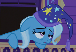 Size: 720x490 | Tagged: safe, screencap, trixie, pony, g4, to where and back again, cropped, female, hat, nightcap, solo, trixie's nightcap, trixie's wagon