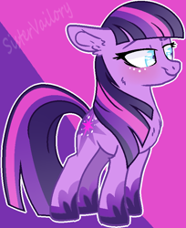 Size: 650x798 | Tagged: safe, artist:sistervailory, twilight sparkle, earth pony, pony, g4, earth pony twilight, female, g5 concept leak style, g5 concept leaks, hooves, mare, redesign, simple background, smiling, solo, twilight sparkle (g5 concept leak)