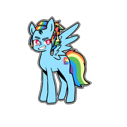 Size: 1000x1000 | Tagged: safe, artist:godlikegnocchi, rainbow dash, pegasus, pony, g4, cool, female, g5 concept leak style, g5 concept leaks, mare, rainbow dash (g5 concept leak), redesign, simple background, smiling, solo, spread wings, transparent background, wings