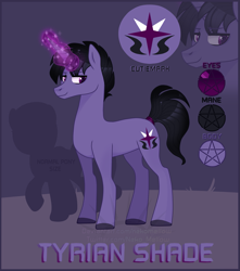 Size: 2761x3121 | Tagged: safe, artist:nekomellow, oc, oc:tyrian shade, original species, pony, unicorn, high res, magical, male, mature, purple, reference sheet, stallion