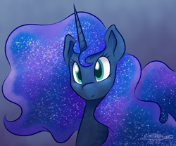 Size: 1200x1000 | Tagged: safe, artist:imaplatypus, princess luna, alicorn, pony, g4, bust, cute, ethereal mane, female, galaxy mane, lunabetes, mare, portrait, solo