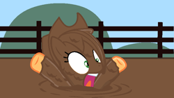 Size: 738x417 | Tagged: safe, artist:grapefruitface1, applejack, earth pony, pony, g4, base used, cowboy hat, female, fence, hat, hooves up, mud, outdoors, peril, quicksand, screaming, show accurate, solo, stetson