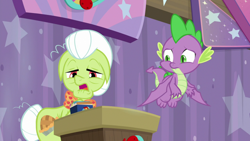 Size: 1920x1080 | Tagged: safe, screencap, granny smith, spike, dragon, a trivial pursuit, g4, winged spike, wings