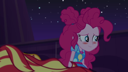 Size: 1920x1080 | Tagged: safe, screencap, pinkie pie, sunset shimmer, equestria girls, equestria girls specials, g4, my little pony equestria girls: better together, my little pony equestria girls: sunset's backstage pass, blushing, female