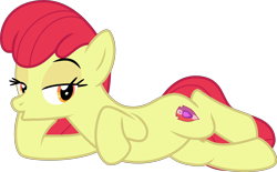 Size: 4306x2670 | Tagged: safe, artist:sollace, edit, editor:slayerbvc, vector edit, apple bloom, earth pony, pony, g4, growing up is hard to do, :o, accessory-less edit, adorabloom, adult, bedroom eyes, belly, cropped, cute, cutie mark, draw me like one of your french girls, female, high res, lidded eyes, looking at you, lying down, mare, missing accessory, older, older apple bloom, on side, open mouth, show accurate, simple background, solo, transparent background, vector