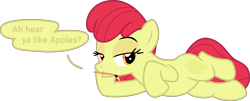 Size: 6498x2624 | Tagged: safe, alternate version, artist:sollace, edit, editor:slayerbvc, vector edit, apple bloom, earth pony, pony, g4, growing up is hard to do, :o, accessory-less edit, bedroom eyes, bodypaint, bow, covered cutie mark, cropped, cute, cutie mark, dialogue, draw me like one of your french girls, female, filly, foal, lidded eyes, looking at you, lying down, mare, missing accessory, no regrets, older, on side, open mouth, paint, paintbrush, show accurate, simple background, solo, transparent background, vector, younger