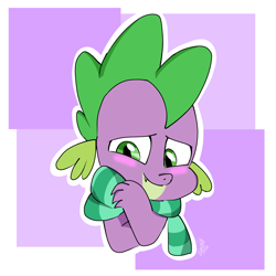 Size: 1414x1414 | Tagged: safe, artist:emositecc, spike, dragon, g4, blushing, bust, clothes, cute, male, scarf, simple background, solo, spikabetes