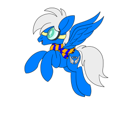 Size: 1920x1800 | Tagged: safe, alternate version, artist:notadeliciouspotato, oc, oc only, oc:silver seraph, pony, aviator goggles, background removed, flying, goggles, male, open mouth, simple background, smiling, solo, spread wings, stallion, transparent background, wings