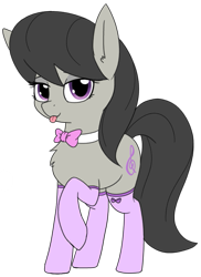 Size: 603x829 | Tagged: safe, alternate version, artist:wafflecakes, octavia melody, earth pony, pony, :p, bedroom eyes, bow, bowtie, chest fluff, clothes, cute, ear fluff, female, looking at you, mare, simple background, socks, solo, stockings, tavibetes, thigh highs, tongue out, transparent background