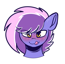 Size: 3102x3065 | Tagged: safe, artist:tuzz-arts, oc, oc only, oc:berry frost, earth pony, pony, blushing, freckles, high res, lidded eyes, simple background, solo, tongue out, transparent background