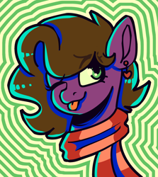 Size: 2388x2681 | Tagged: safe, artist:tuzz-arts, oc, oc only, oc:befish, pegasus, pony, clothes, ear piercing, earring, high res, jewelry, one eye closed, piercing, scarf, simple background, solo, tongue out, wink