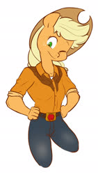 Size: 1082x1920 | Tagged: safe, artist:chub-wub, part of a set, applejack, earth pony, anthro, g4, clothes, cowboy hat, female, hat, one eye closed, shirt, simple background, solo, white background, wink