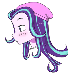 Size: 1903x2008 | Tagged: safe, artist:n30hrtgdv, starlight glimmer, equestria girls, g4, beanie, blushing, bust, female, hat, simple background, solo, white background