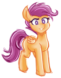 Size: 750x950 | Tagged: safe, artist:jovalic, scootaloo, pegasus, pony, g4, colored, female, filly, simple background, sketch, solo, white background