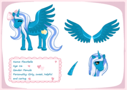 Size: 1188x841 | Tagged: safe, artist:i-love-all-furries, oc, oc:fleurbelle, alicorn, pony, adorabelle, alicorn oc, animated, bow, cute, female, gif, girly, hair bow, horn, mare, reference sheet, yellow eyes