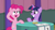 Size: 1920x1080 | Tagged: safe, screencap, pinkie pie, twilight sparkle, alicorn, earth pony, pony, a trivial pursuit, g4, my little pony: friendship is magic, bell, duo, female, grin, loyalty, mare, nervous, nervous smile, obsessed, open mouth, paranoid, paranoid twilight, raised hoof, salute, smiling, talking, team twipie, trivia trot, twilight snapple, twilight sparkle (alicorn), twilighting