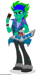 Size: 670x1192 | Tagged: safe, artist:gamerpen, oc, oc only, oc:gale twister, equestria girls, g4, duel disk, simple background, transparent background, yu-gi-oh!