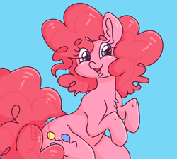 Size: 3000x2700 | Tagged: safe, artist:bunnycat, pinkie pie, earth pony, pony, g4, blue background, chest fluff, cute, cutie mark, diapinkes, eye clipping through hair, female, heart eyes, high res, mare, open mouth, simple background, smiling, solo, textless, wingding eyes