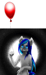 Size: 620x1000 | Tagged: safe, artist:st. oni, oc, oc:hooklined, earth pony, anthro, animated, balloon, creepy, hand, horror, solo, ych result