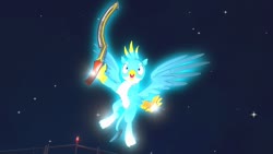 Size: 1280x720 | Tagged: safe, artist:horsesplease, gallus, angel, g4, 3d, ascension, cute, gallabetes, glowing, gmod, happy, khopesh, smiling, stars, sweet dreams fuel, sword, weapon