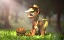 Size: 600x375 | Tagged: safe, artist:oiling, applejack, earth pony, pony, g4, 3d, 3d model, apple, apple basket, female, food, solo, sweet apple acres