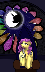 Size: 800x1280 | Tagged: safe, artist:lullabyjak, fluttershy, pegasus, pony, g4, cover art, flutterdusa, gorgon pony, mare in the moon, moon, photo